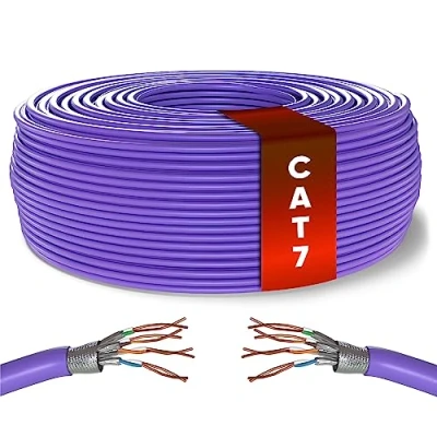 Abbildung von Mr. Tronic Cat 7 Ethernet Kabel 25m, 100% Kupfer Hochgeschwindigkeits Kabel, Innenbereich Bulk LAN Netzwerkkabel ohne RJ45 Stecker 28AWG, SFTP geschirmtes Internetkabel (25 Meter, Violett)