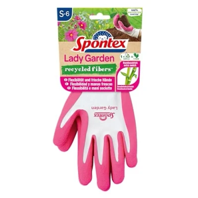 Abbildung von Spontex Lady Garden Gartenhandschuhe mit extra weichem Strick aus Bambus Viskosefasern und recyceltem PET, Größe S, 1 Paar, Farbe nicht frei wählbar