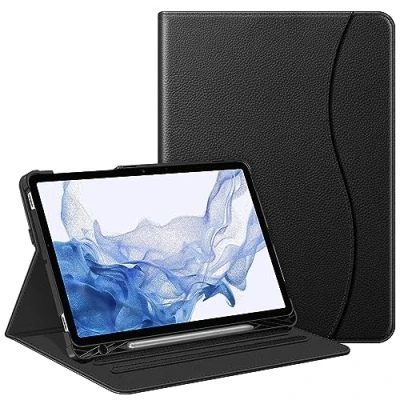 Abbildung von Fintie Hülle für Samsung Galaxy Tab S8 11 Zoll 2022 / S7 2020, Multi Winkel Betrachtung Folio Schutzhülle mit S Pen Halter Dokumentschlitze Auto Schlaf/Wach, Schwarz
