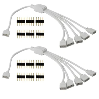 Abbildung von CESFONJER 1 zu 5 LED Verteiler Verbinder Kabel, 4 Pin Splitter, für 4pin Strips SMD 5050 3528 2835 Streifen Connector, Zubehör (2 Stück/Packung)
