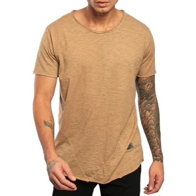 Abbildung von Leif Nelson T Shirt Herren Sommer Rundhals Ausschnitt (Beige, Größe L), Regular Fit 100% Baumwolle, Casual Basic Männer Kurzarm