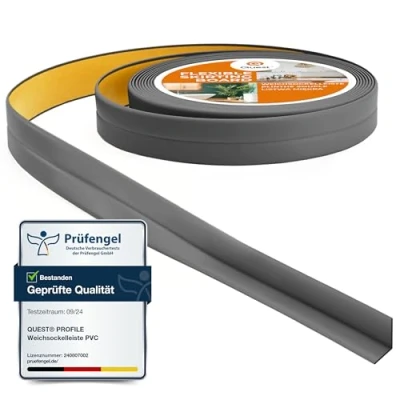 Abbildung von Quest Weichsockelleiste Selbstklebend Knickleiste Abschlussleiste für Küche Badezimmer Dichtungsband PVC Flexibel Dicht Dekorativ 10 mm x 5 Meter Dunkelgrau