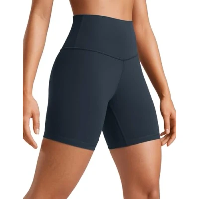 Abbildung von CRZ Yoga Womens Kurze Sporthose Laufshorts Sommer Radlerhose High Waist Fitness Shorts ButterLuxe 15cm Echte Marine 40