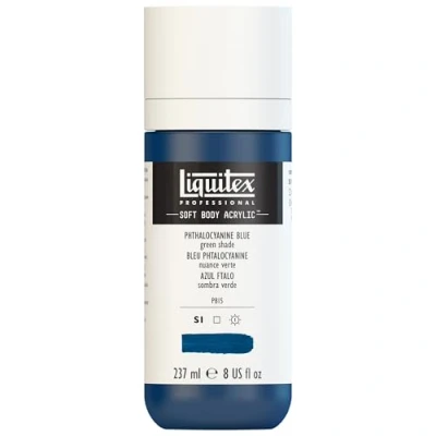 Abbildung von Liquitex 1923316 Professional Acrylfarbe Soft Body Künstlerfarbe in cremiger deckender Konsistenz, hohe Pigmentierung, lichtecht &amp; alterungsbeständig, 237ml Flasche Phthaloblau (Grünton)