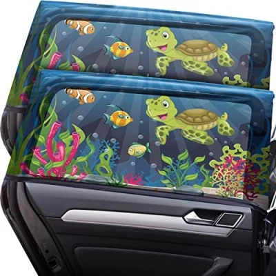 Abbildung von CARAMAZ Sonnenschutz Auto Kinder mit UV Schutz Größe L für mittlere und größere Scheiben 2 Stück, Farbe: Turtle Design
