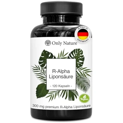 Abbildung von Only Nature® R Alpha Liponsäure 300mg hochdosiert 120 laborgeprüfte Kapseln vegan ohne Zusätze in Deutschland produziert