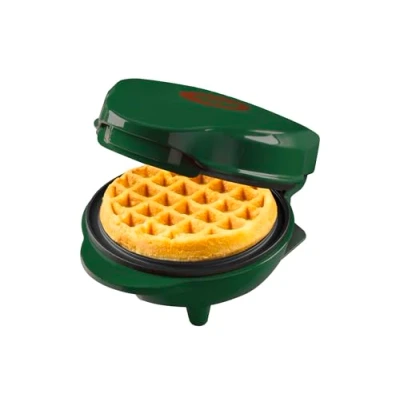 Abbildung von Bestron Mini Waffeleisen, Waffeleisen in Christmas Edition, Limitierte Ausgabe, Waffelmaker mit Antihaftbeschichtung, für Weihnachten, Partys oder als Geschenk, Waffelgröße 10cm, Farbe: Mattgrün
