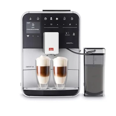 Abbildung von Melitta Barista TS Smart Kaffeevollautomat mit Milchsystem, Kaffeemaschine Mahlwerk und 2 Kammer Bohnenbehälter für 21 Kaffeespezialitäten, App Steuerung möglich, silber