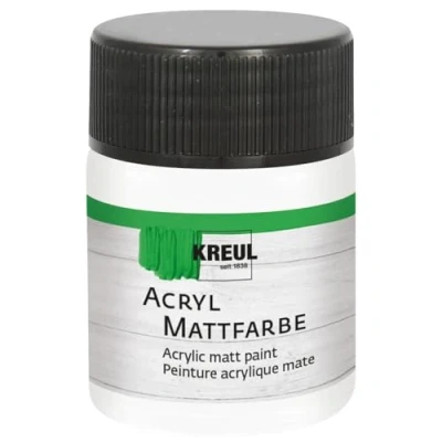 Abbildung von KREUL 75501 Acryl Mattfarbe, weiß im 50 ml Glas, cremig deckende, schnelltrocknende Farbe auf Wasserbasis, für viele verschiedene Untergründe geeignet