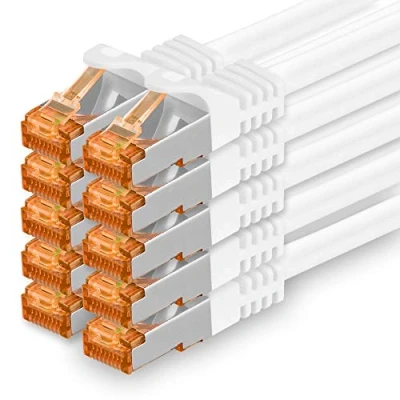 Abbildung von 1aTTack.de 1m Cat.7 Netzwerkkabel Weiß 10 Stück Gigabit Ethernet LAN Kabel 10000 Mbit S Patchkabel Cat7 FTP PIMF Schirmung LSZH Rohkabel Rj45 Stecker Cat 6a x 1 Meter
