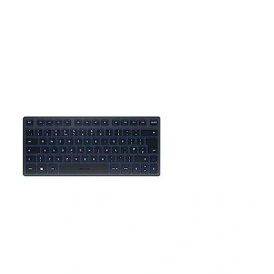 Abbildung von CHERRY KW 7100 MINI BT, Kompakte Multi Device Tastatur mit 3 Bluetooth Kanälen, UK Layout (QWERTY), Flaches Design, inkl. Transporttasche, Slate Blue