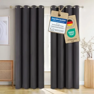 Abbildung von Blumtal Verdunklungsvorhänge 2er Set Thermovorhang Kälteschutz Vorhang Blickdicht mit Ösen Gardinenschals Schlaufen Gardinen 295x140cm Thermo Vorhänge gegen Kälte Curtain Anthrazit