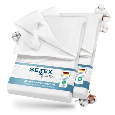 Abbildung von SETEX Molton Matratzenschutz, Doppelpack, 90 x 200 cm, Matratzenschoner aus 100 % Baumwolle, Generation, Weiß