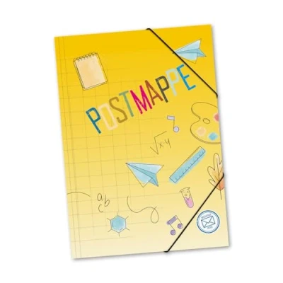Abbildung von itenga Postmappe aus stabilem Kunststoff PP Gummizugmappe mit Motiv DIN A4 Gummizugverschluss Sammelmappe Eckspanner (Doodles Schule)
