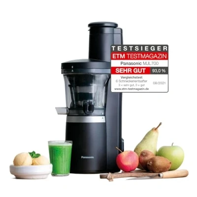 Abbildung von Panasonic Slow Juicer MJ L700KXE, elektrische Fruchtpresse, Entsaften von ganzen Früchten und Gemüse, 75 mm Öffnung, schlankes Design, sicher praktisch, Schwarz, Mattschwarz
