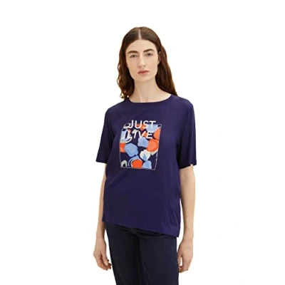 Abbildung von TOM TAILOR Damen 1035460 T Shirt mit Print, 11331 Atlantic Ocean Blue, M