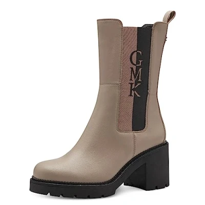 Abbildung von MARCO TOZZI by Guido Maria Kretschmer Damen Chelsea Boots aus Kunstleder mit Absatz, Braun (Taupe Comb), 38