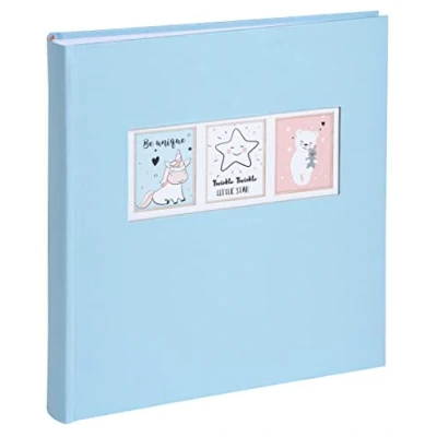 Abbildung von Exacompta 16545E Fotoalbum SWEET 300 Fotos 60 weiße Seiten Format 29 x 32 cm Einband aus hellblau gefärbtem Papier Fenster zur Personalisierung