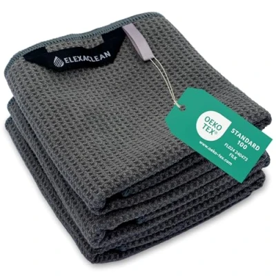 Abbildung von ELEXACLEAN Geschirrtücher (3er Set, 68x42 cm, anthrazit/dunkelgrau) weiche Microfaser Geschirrhandtücher, Waffeltücher Handtücher für die Küche