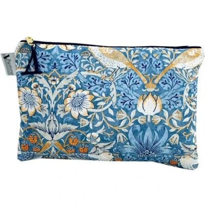 Abbildung von Vagabond Bags Ltd William Morris Strawberry Thief Kosmetiktasche, groß, blau, 25 cm x 17 1,5 cm, 25cm 17cm 1.5cm, Weiche Tasche mit Reißverschluss