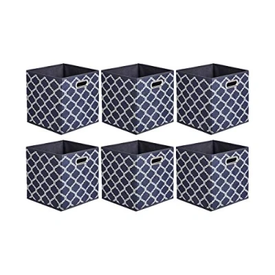 Abbildung von Amazon Basics Aufbewahrungswürfel aus Stoff, faltbar, mit ovalen Ösen, 6er Pack, Gittermuster