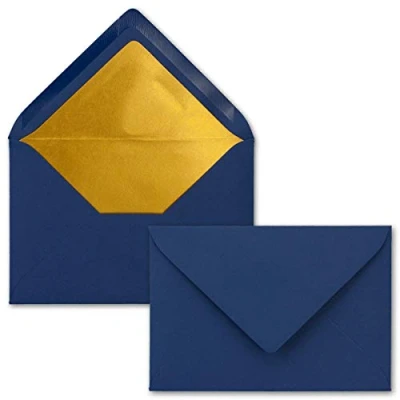 Abbildung von 25x Briefumschläge B6 mit Gold Innenfutter 12,5 x 17,6 cm Nachtblau (Blau) gefüttert metallic Papier Nassklebung FarbenFroh by GUSTAV NEUSER