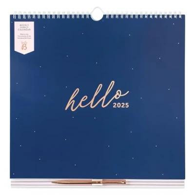 Abbildung von Busy B 2025 Family Wall Calendar with Week View for 5 People Navy and Gold Planner Meal Plans, Shopping Lists, Stickers &amp; Storage Bag Home Organisation