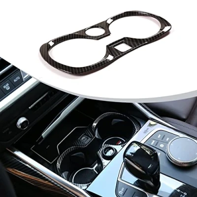 Abbildung von DIYUCAR ABS Chrom Auto Mittelkonsole Cup Dekoration Rahmen Trim für G20 G28 325li 3er Serie 2019 2020 2021 2022 Zubehör (Kohlefaser)