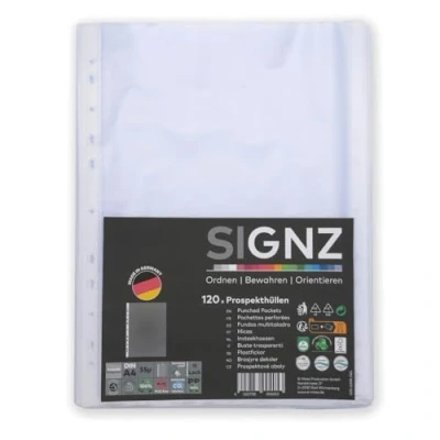Abbildung von SIGNZ Prospekthüllen (DIN A4, 55 my), 120 Stück, genarbt, CO2 neutral hergestellt, made in Germany