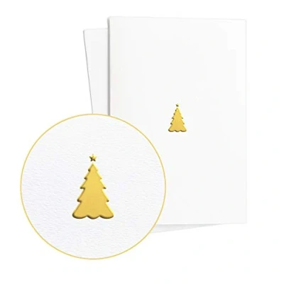 Abbildung von 2er Set Grußkarten zu Weihnachten, AdventWeihnachtskarte mit Traditionellem Weihnachtsbaum in Goldfolienprägung auf Strukturiertem Papier, Neutral Umschlag, E46