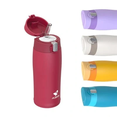 Abbildung von AORIN Trinkflasche 350ml 18/8 Edelstahl Wasserflasche Auslaufsicher Kinder mit Strohhalm BPA Frei Schule, Sport, Wasser, Fahrrad