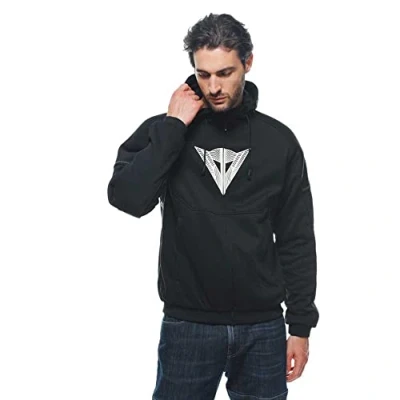 Abbildung von Dainese Daemon X Safety Hoodie Full Zip, Motorrad Fleecejacke, Mesh Gewebe, Schulter Und Ellbogenprotektoren, Herren Motorradjacke, Schwarz/Schwarz/Weiß, 56