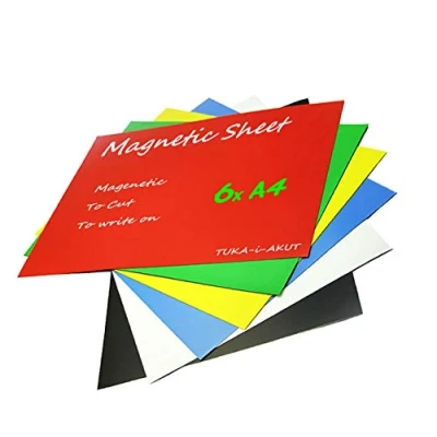 Abbildung von TUKA i AKUT 6x A4 Magnetfolie zum Beschriften und Zuschneiden, Flexibel Magnet Tafelfolie Magnetplättchen, Werbelehrmagnet Magnetische Etikett Plakat, 6er Set in 6 Farbe, TKD9040 bunt