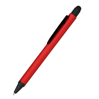 Abbildung von Online Kugelschreiber Alu Stylus Rot, Druckkugelschreiber aus Aluminium, auswechselbare Großraum Mine, Schreibfarbe schwarz, mit Softtouch Feeling, Stift Touchpen, 1 Stück