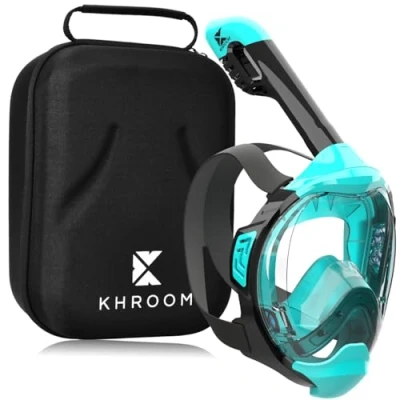 Abbildung von Khroom Schnorchelmaske für Erwachsene und Kinder Seaview Y CO2 sicher Vollmaske zum Schnorcheln Schnorchelset Alternative Vollgesichtsmaske Schnorchelausrüstung (L/XL Türkis+Case)