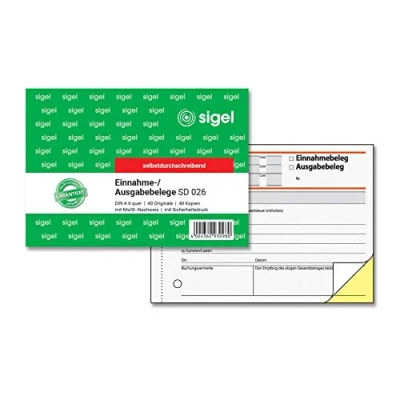 Abbildung von SIGEL SD026 Ausgabe / Einnahmebelege A6 quer, 2x40 Blatt, selbstdurchschreibend, 1 Stück, aus nachhaltigem Papier