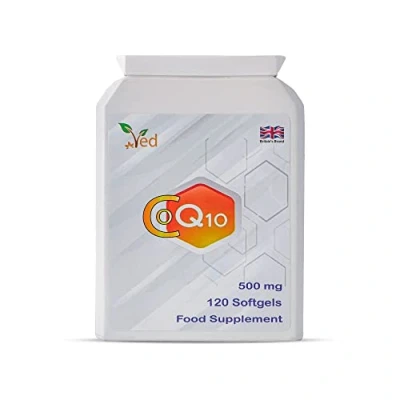 Abbildung von Ved&#039;s CoQ10 500 mg Co Enzym Q10 Höchste Festigkeit Natürlich fermentiertes Ubiquinon Coenzym Überlegene natürliche Formel 120 Kapseln Vorrat für 4 Monate