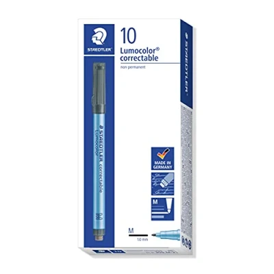 Abbildung von STAEDTLER Lumocolor 305 M 3 correctable Folienstift Spitze, circa 1.0 mm, 10 Stück im Kartonetui, blau