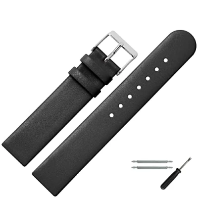 Abbildung von MARBURGER Uhrenarmband 20mm Leder Schwarz Silber Montage Set 7612010000120