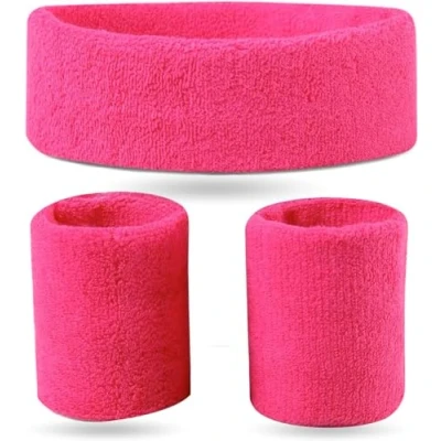 Abbildung von FASCHINFEVER 3er Set Schweißband &amp; Stirnband pink Vokuhila Outfits Retro der 80er und 90er Accessoire für Fasching Karneval