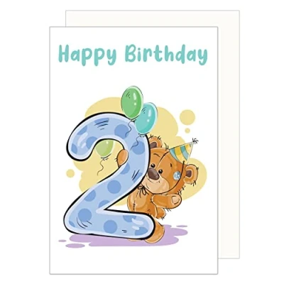 Abbildung von Edition Seidel Premium Geburtstagskarte zum 2. Geburtstag mit Umschlag. Kindergeburtstag Glückwunschkarte Billet Happy Birthday Junge Mädchen (G3373 SW023)