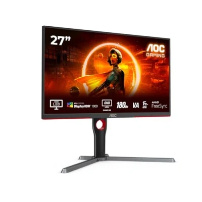 Abbildung von AOC Gaming Q27G3XMN 27 Zoll QHD Monitor, 180 Hz, FreeSync Prem. Pro., HDR1000 (2560x1440, 1 ms GtG, HDMI, Display Port) schwarz rot