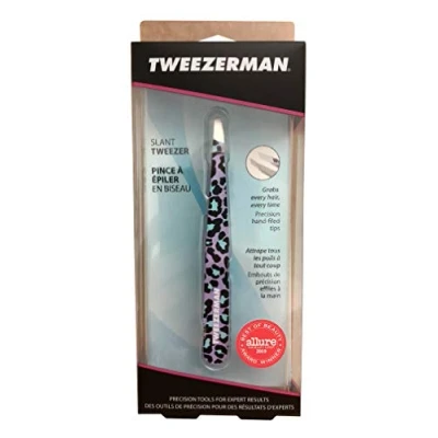 Abbildung von TWEEZERMAN Pinzette (Handgeschliffene Schräge Spitzen, Augenbrauen zupfen, Profi Qualität, Rostfreier Edelstahl), Leopard Print