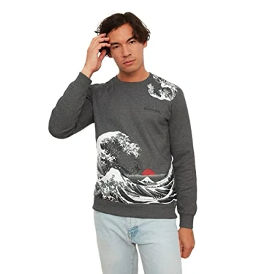 Abbildung von Trendyol Herren Rundhalsausschnitt, einfarbig Sweatshirt, grau, S