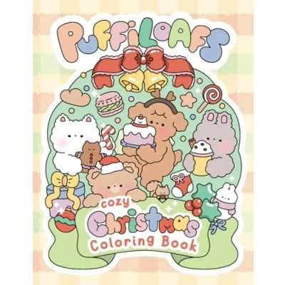 Abbildung von Puffiloafs Cozy Christmas Coloring Book: for Adults, Cute Kawaii Aesthetic, Simple and Fun Winter Themed Original Designs Relaxation