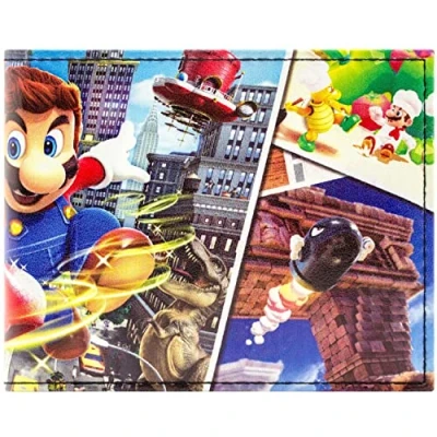 Abbildung von Mario Odyssey Königreiche Abenteuer Marios Mützenwurf Geldbörse/Geldbeutel Bi Fold Münzfach &amp; Kartenhalter, Mehrfarbig