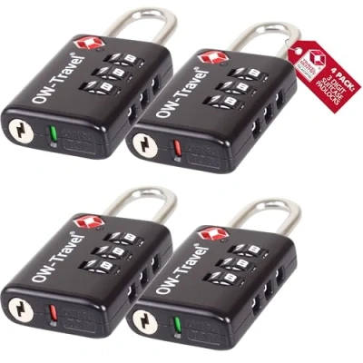 Abbildung von OW Travel Zahlenschloss 3 Stellig mit Open Alert Anzeige Kofferschloss Vorhängeschloss Gepäckschloss Sicherheitsschloss Lock TSA Schloss Zahlencode für Reisekoffer Spind Rucksack Luggage:4 Schwarz
