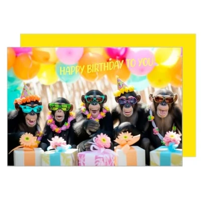 Abbildung von Edition Seidel Premium Geburtstagskarte mit Umschlag. Glückwunschkarte Tier Karte Billet Geburtstag Happy Birthday Mann Frau Coole Affen Party Humor Lustig (G3524 SW024)