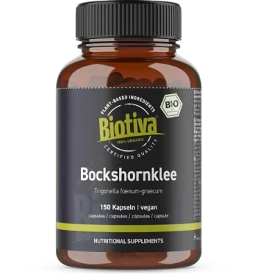 Abbildung von Biotiva Bockshornklee Samen Bio 150 Kapseln 600mg Bockshornkleesamen Pulver Trigonella Foenum Graecum ohne Zusätze, Trennmittel vegan
