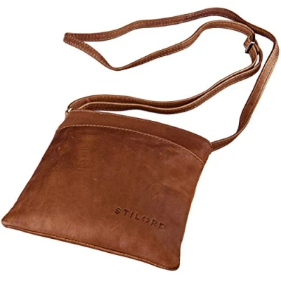 Abbildung von STILORD kleine Umhängetasche Damen braun Ausgehtasche Schultertasche Handtasche echtes Büffel Leder Cognac